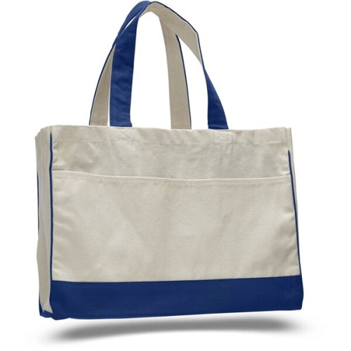 Two-Tone Cotton Canvas Tote Bag w/ Interior Zipper Pocket