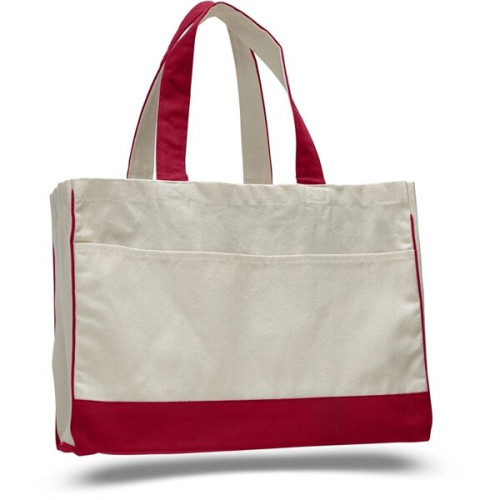 Two-Tone Cotton Canvas Tote Bag w/ Interior Zipper Pocket