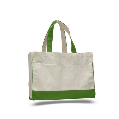 Two-Tone Cotton Canvas Tote Bag w/ Interior Zipper Pocket