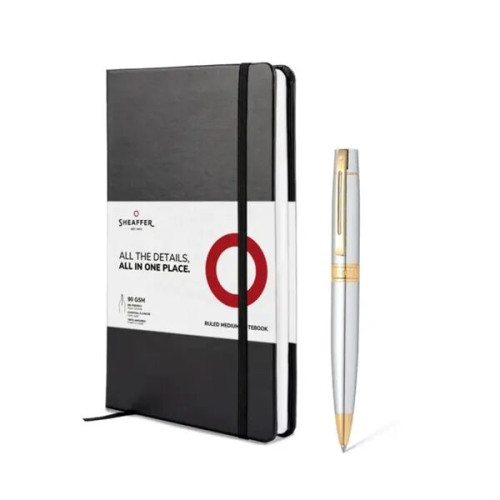SHEAFFER® Gift Set Chrome S300 Ballpoint Pen w Hard Notebook
