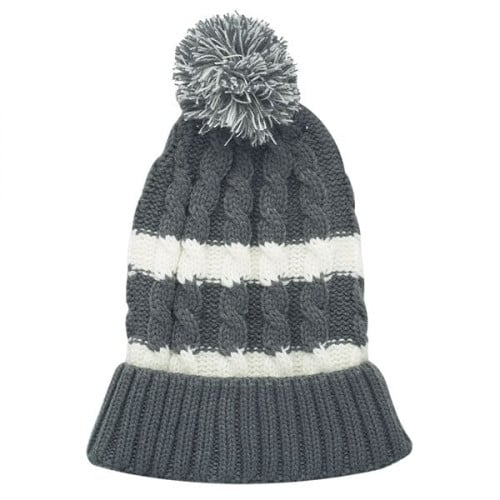 Two-Tone Knitted Beanie w/ Custom Embroidery PomPom Beanies