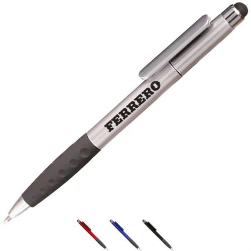 Ballpoint Twist Plastic Pens w/ Rubber Grip & Stylus Top