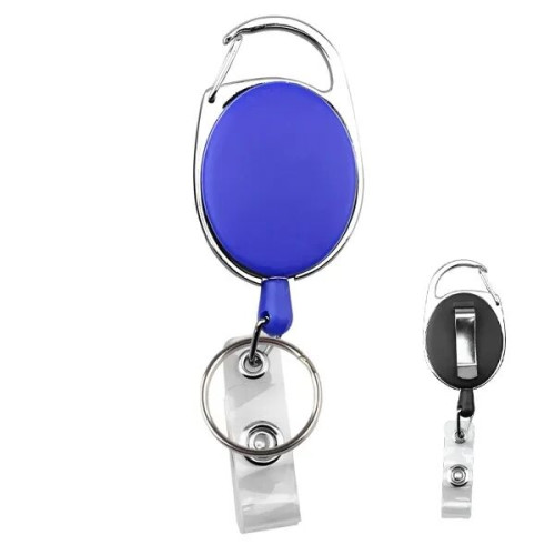 Oval retractable carabiner badge holder w/ key ring and clip
