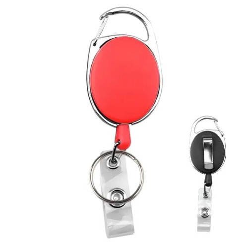 Oval retractable carabiner badge holder w/ key ring and clip