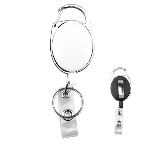 Oval retractable carabiner badge holder w/ key ring and clip