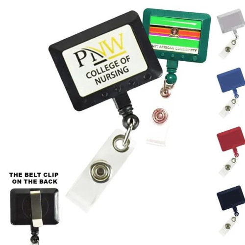 Jumbo Rectangle Custom Badge Reels w/ Belt Clip backing