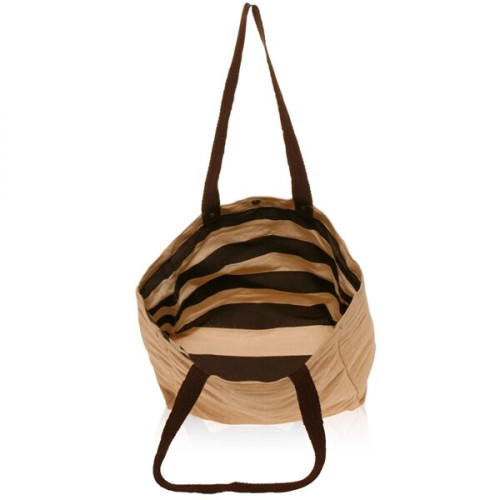 Natural Jute Bag w/ Snap Button & Brown Handles