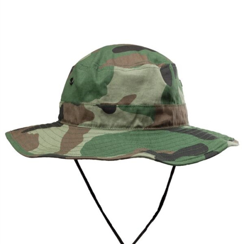 Foldable Cotton Bucket Hat with Camouflage and Draw Cord