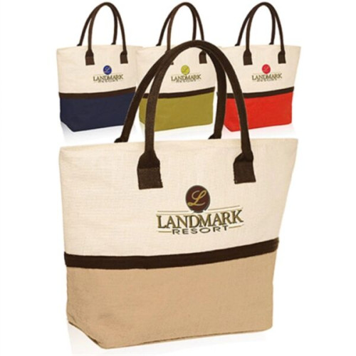 Eco-Friendly Beach Shopping Jute Tote Bag W/ Zipper