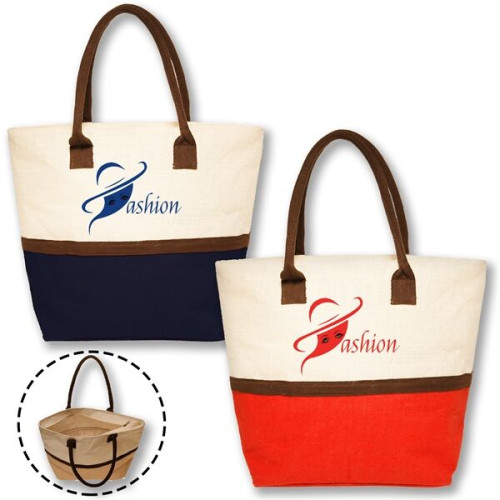 Eco-Friendly Beach Shopping Jute Tote Bag W/ Zipper