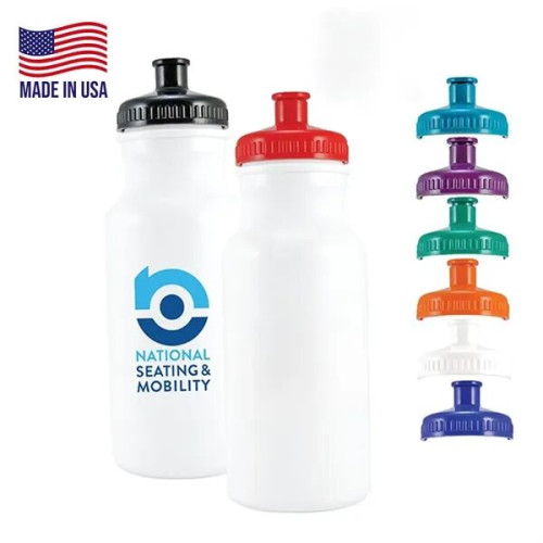 USA made plastic bike water bottle push spout 20 oz