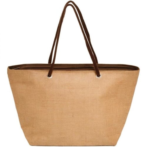 Shopping Basket Jute Tote Bag w/ Zippered Closure