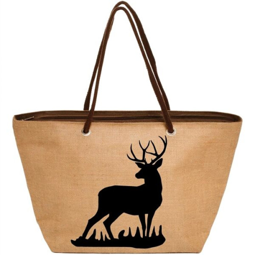 Shopping Basket Jute Tote Bag w/ Zippered Closure