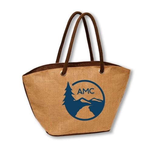 Shopping Basket Jute Tote Bag w/ Zippered Closure