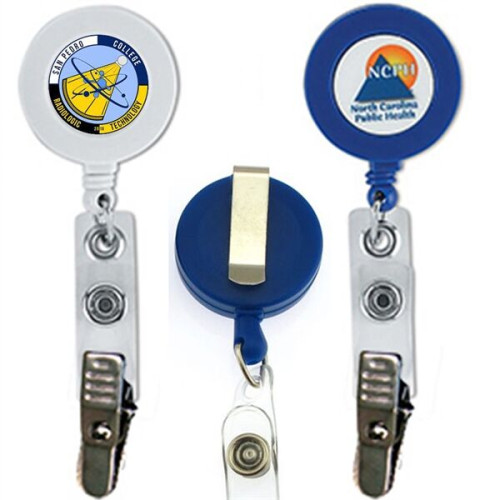 Round Retractable Badge Holder w/ Bulldog clip
