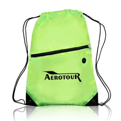 Drawstring Sports Bag w/ Zipper & Earphone Slot (13.5"x18")