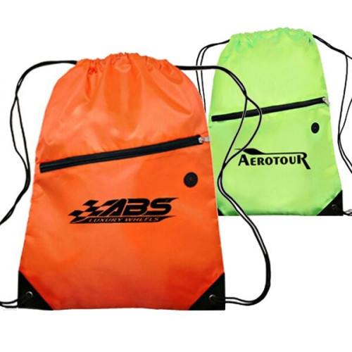 Drawstring Sports Bag w/ Zipper & Earphone Slot (13.5"x18")