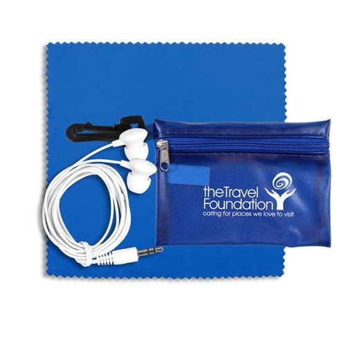 Earbud Tech Kit with Microfiber Cleaning Cloth In Translucen