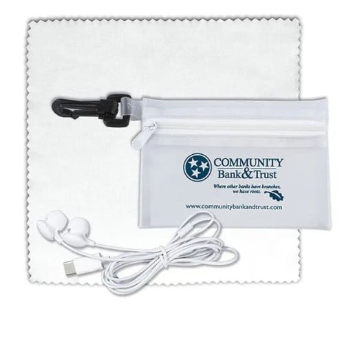 Earbud Tech Kit with Microfiber Cleaning Cloth In Translucen