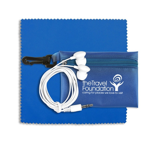 Earbud Tech Kit with Microfiber Cleaning Cloth In Translucen