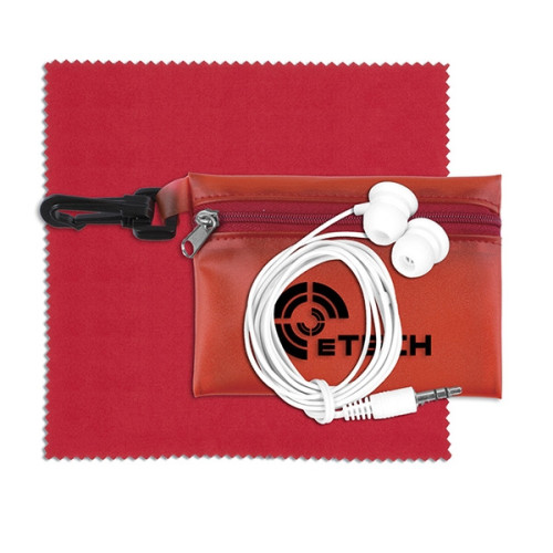 Earbud Tech Kit with Microfiber Cleaning Cloth In Translucen