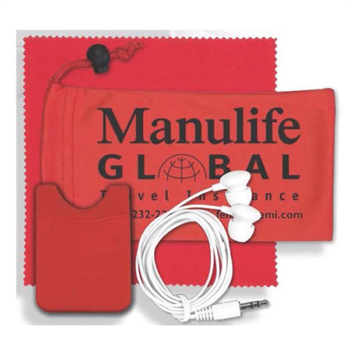 Mobile Tech Earbud Kit with Microfiber Cloth in Cinch Pouch