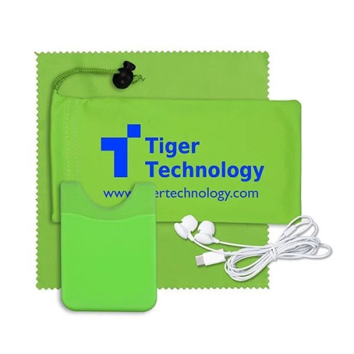 Mobile Tech Earbud Kit with Microfiber Cloth in Cinch Pouch