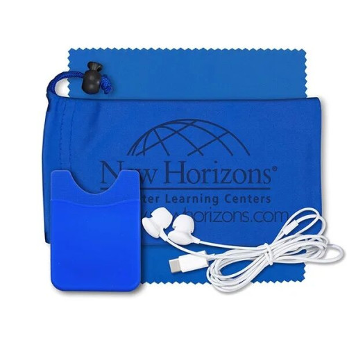 Mobile Tech Earbud Kit with Microfiber Cloth in Cinch Pouch