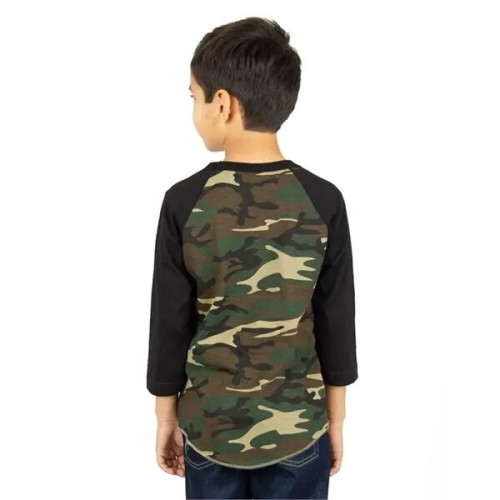 Shaka Wear Youth Three-Quarter Sleeve Camo Raglan T-Shirt