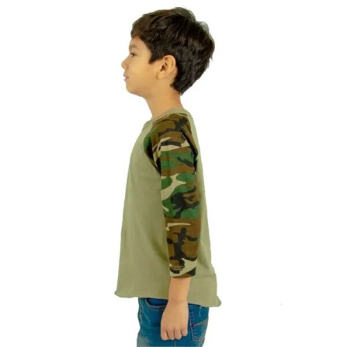 Shaka Wear Youth Three-Quarter Sleeve Camo Raglan T-Shirt