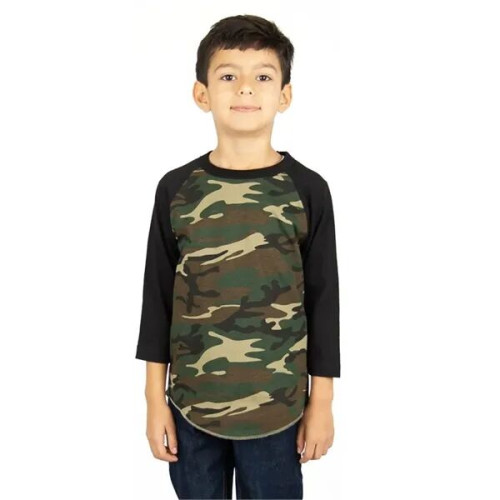 Shaka Wear Youth Three-Quarter Sleeve Camo Raglan T-Shirt
