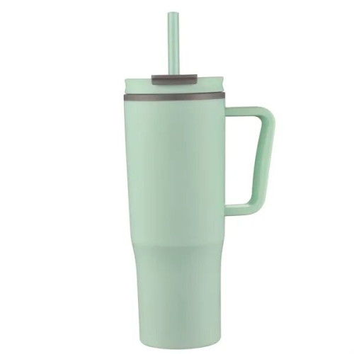 30oz Double Wall Plastic Travel Mug with Handle & Straw
