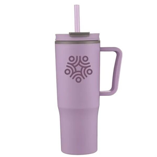 30oz Double Wall Plastic Travel Mug with Handle & Straw
