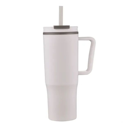 30oz Double Wall Plastic Travel Mug with Handle & Straw