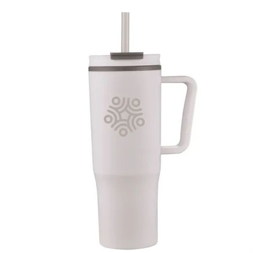 30oz Double Wall Plastic Travel Mug with Handle & Straw