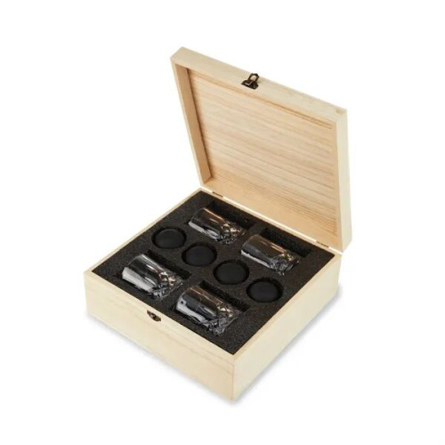 Crystal Liquor Glass And Ice Sphere Wood Box Set