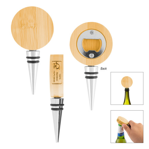 Bamboo Wine Stopper With Bottle Opener