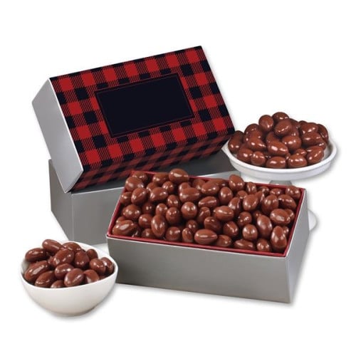 Chocolate Covered Almonds with Plaid Sleeve