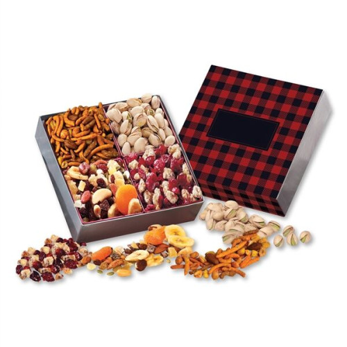 Gift Box with Gourmet Treats with Red & Black Plaid Sleeve