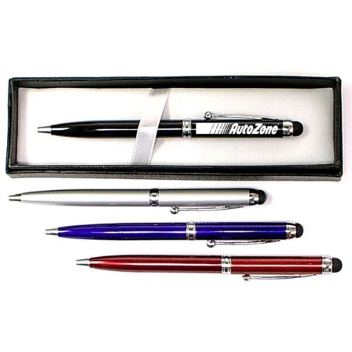 Twist action pen with stylus