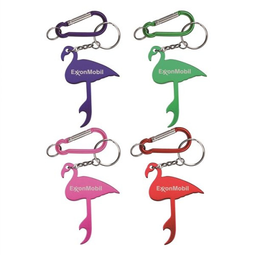Flamingo Shaped Aluminum Bottle Opener with Carabiner