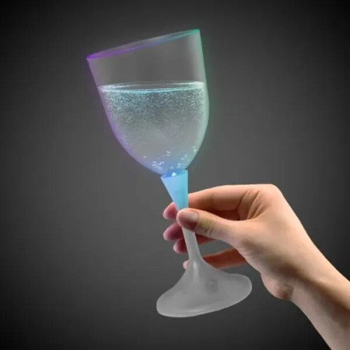 Light Up Frosted Wine Glass with White Stem - 10 Ounce
