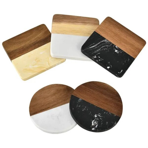 Square and Round Wood Marble Coasters