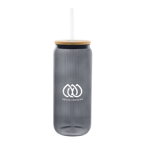 20 Oz. Ribbed Borosilicate Glass Can with Bamboo Lid