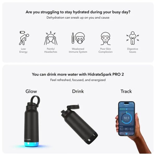 HidrateSpark® 32 oz. PRO 2 Bottle with Chug Lid, Laser, Sta