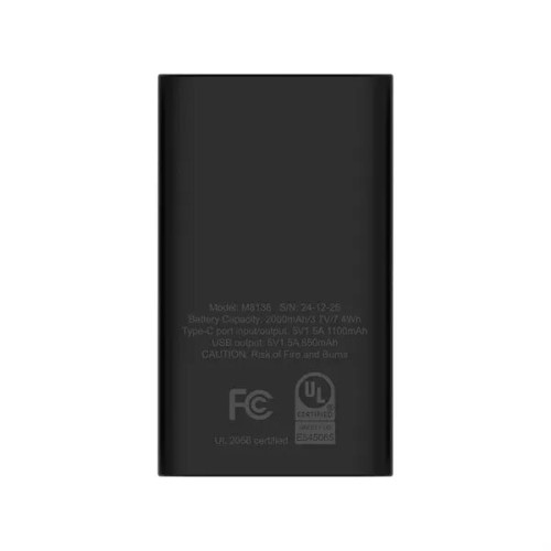 UL 2000mAh Compact Dual Port Power Bank