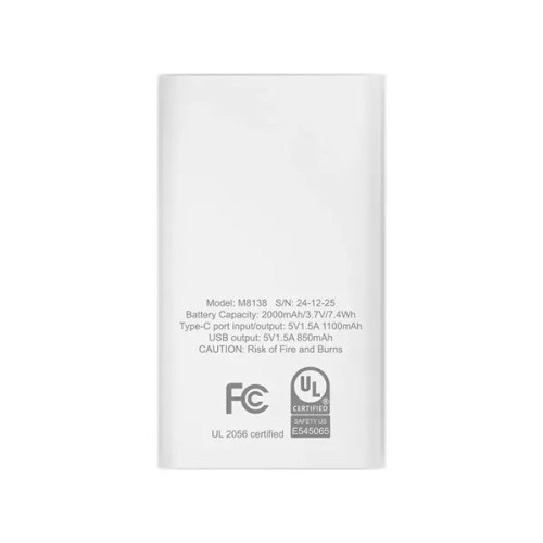 UL 2000mAh Compact Dual Port Power Bank