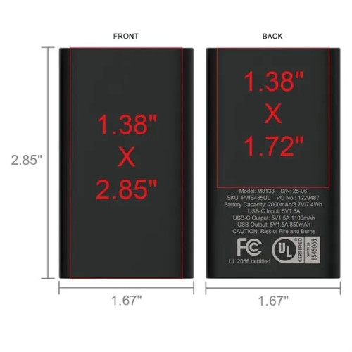 UL 2000mAh Compact Dual Port Power Bank