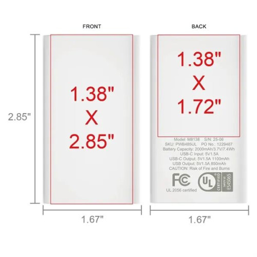 UL 2000mAh Compact Dual Port Power Bank