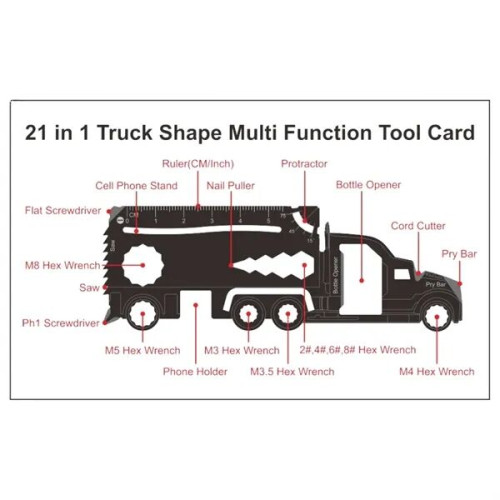 GearCard 21-in-1 Truck-Shaped Multi-Tool Steel Wallet Card